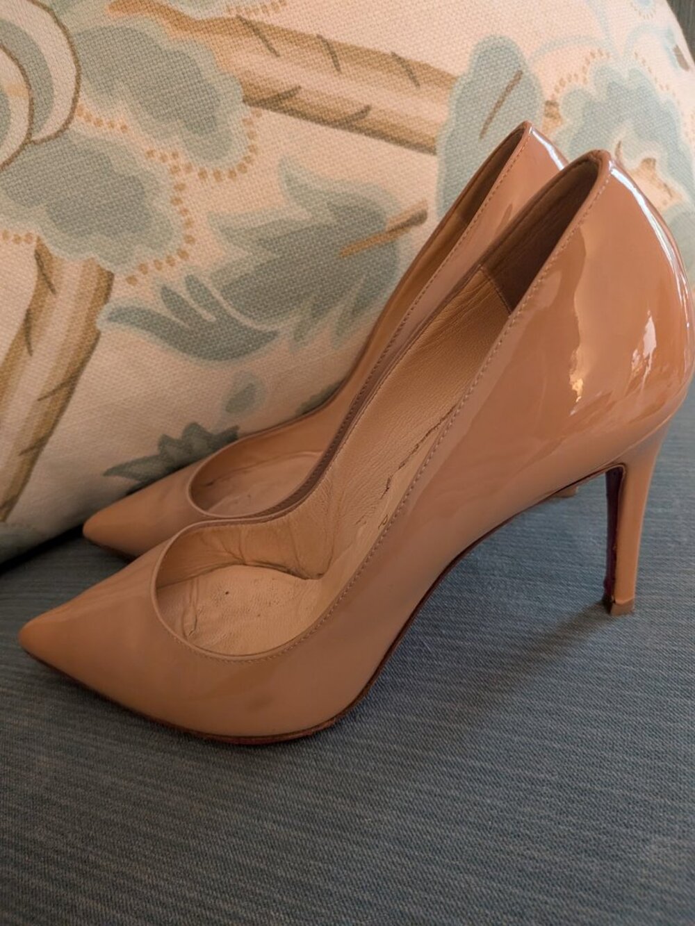 Christian Louboutin Kate 85 Nude Patent Pumps Size 37 Made in Italy